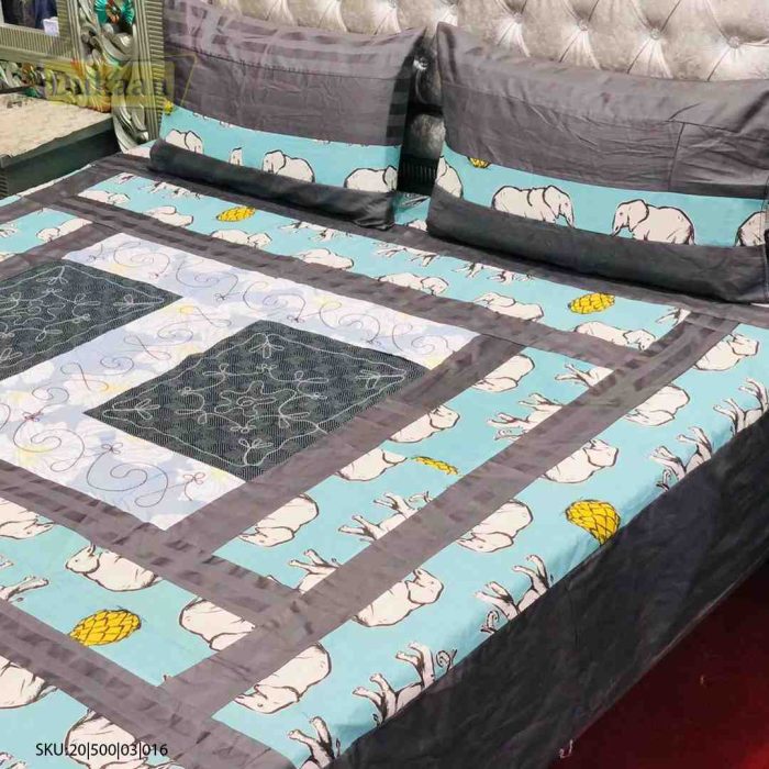 3 Piece Bedsheet with Elephant Print