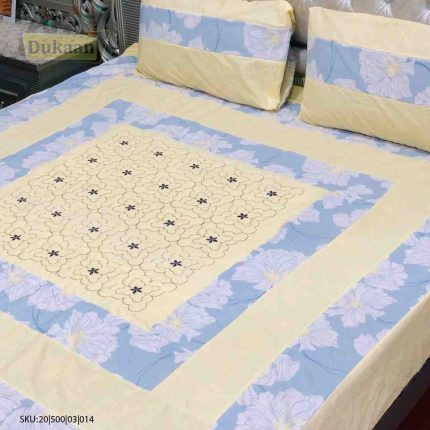 3 Piece Light Yellow Bedsheet with Black Embroidery