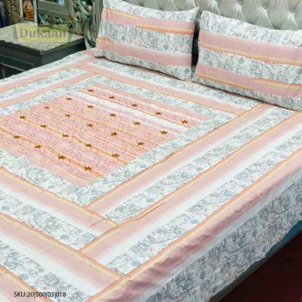 3 Piece Bedsheet White and Pink Floral design