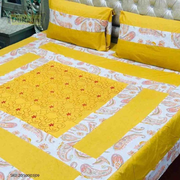 3 Piece Bedsheet White & Yellow Flowers