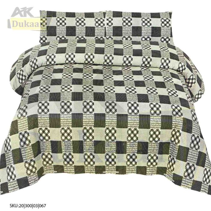 3 Piece Bedsheet with White and Black Check Print