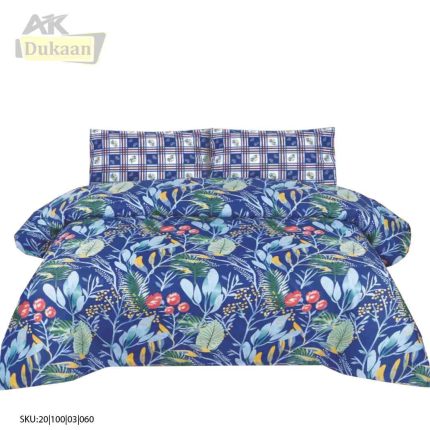 3 Piece Bedsheet with Blue Floral Prints