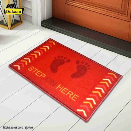 Door Mat With Red Foot Prints