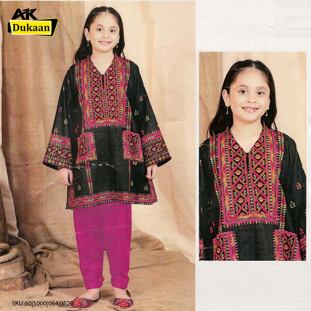Black Color Unstitched 2 Piece Outfit For Girls/Kids