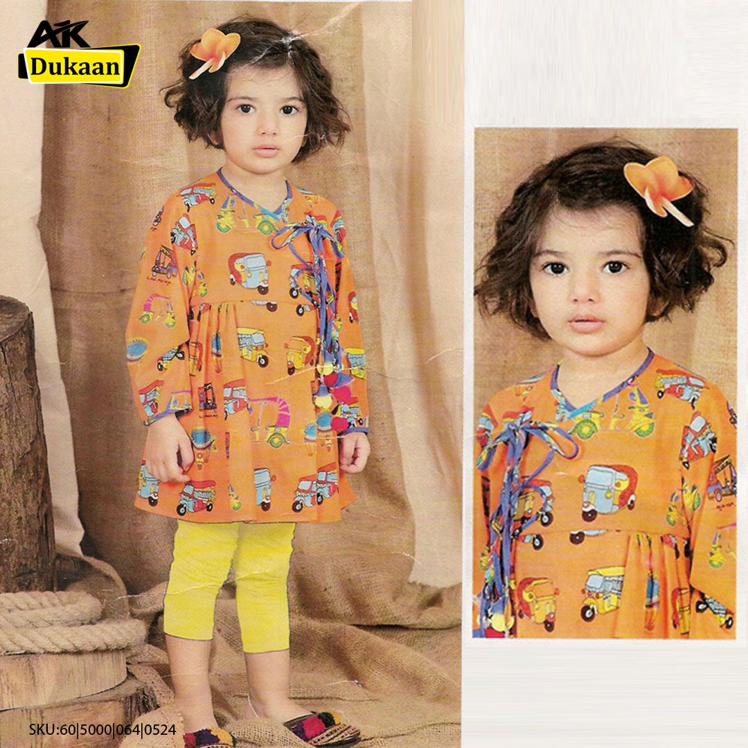 2 Piece Unstitched Lawn Printed Dress For Kids/Girls