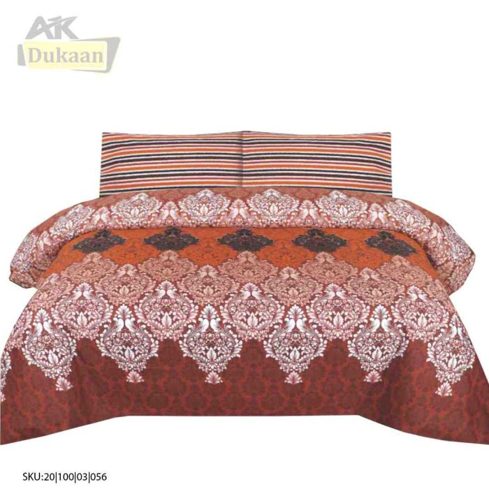3 piece Bedsheet with Orange and Brown Print