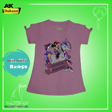 Girls Pink T-Shirt With Minnie Mouse Print
