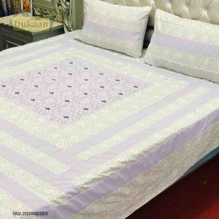 3 Piece Bedsheet Purple and Off-White