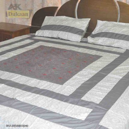 3 Piece Bedsheet With Red Embroidery