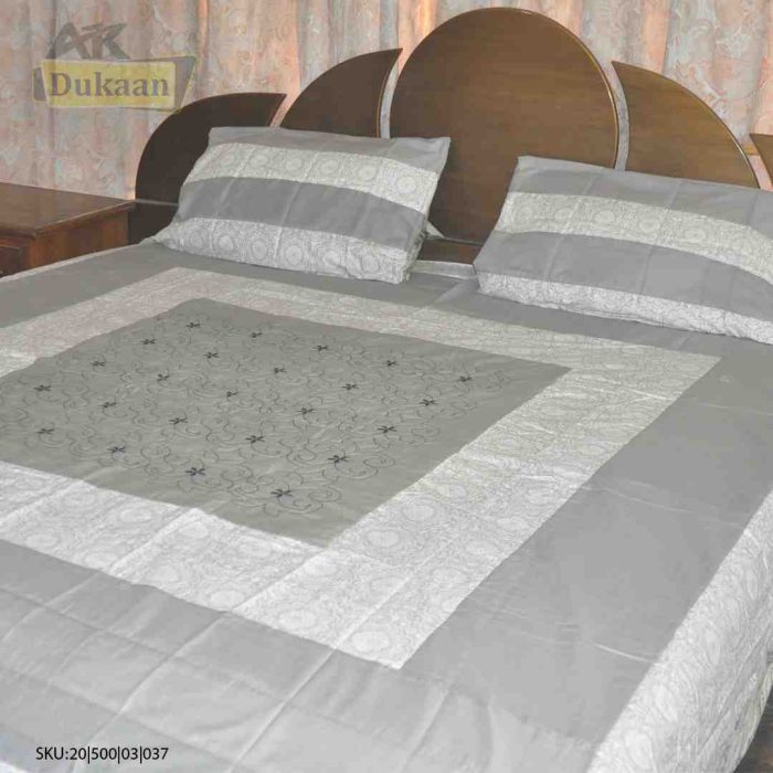 3 Piece Bedsheet with Dark Grey Print